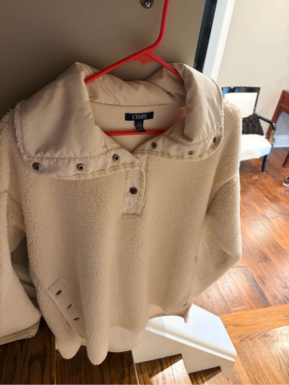 Chaps Cream Sherpa Snap-Neck Pullover